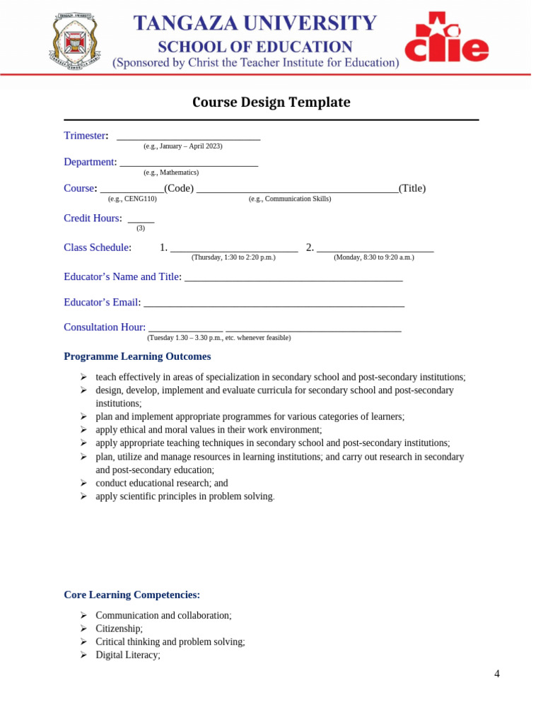 Course Design Template 2023 | PDF | Curriculum | Learning