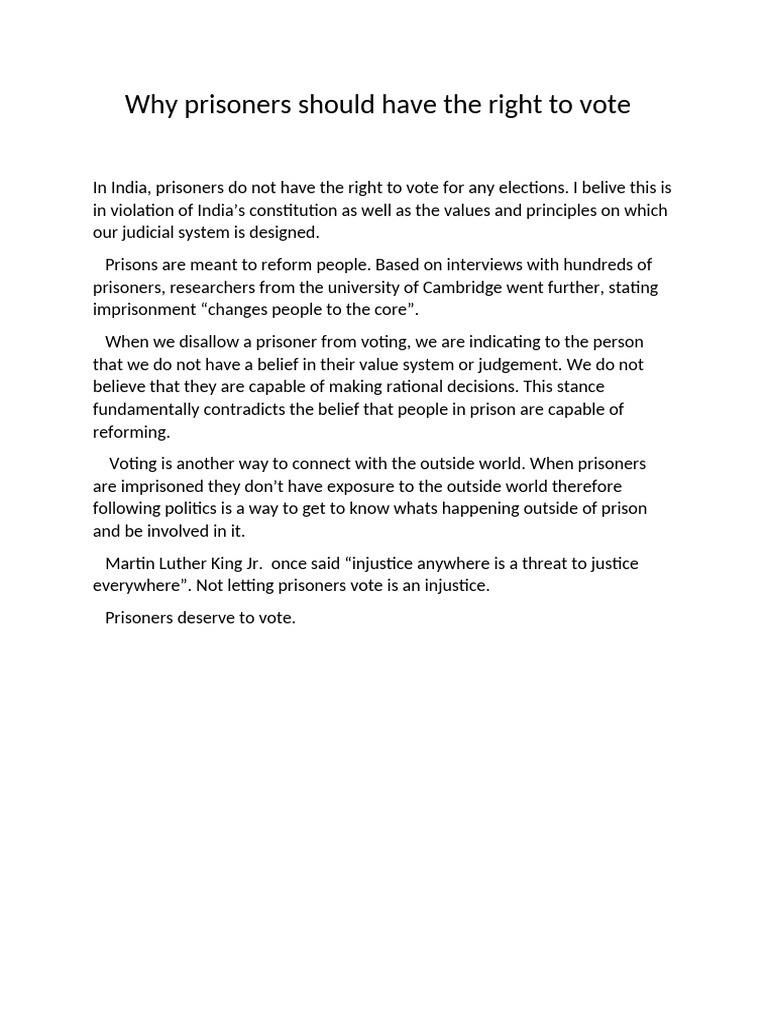 Why Prisoners Should Have The Right To Vote | PDF
