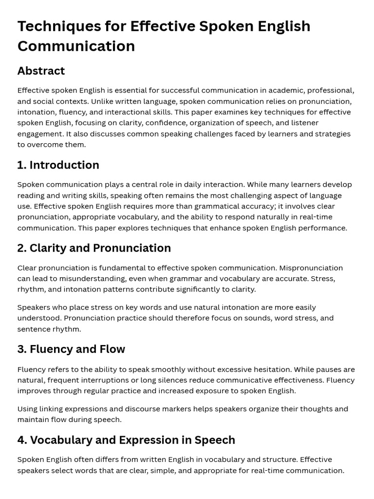 Techniques For Effective Spoken English Communication | PDF | Fluency ...