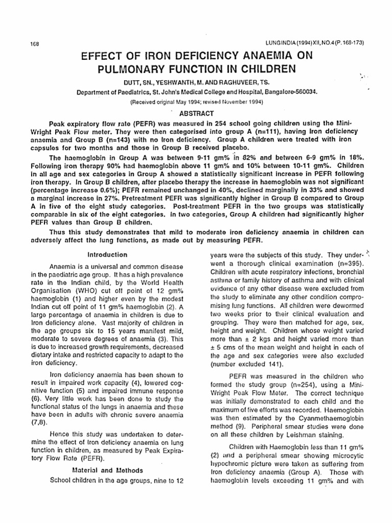 Effect of Iron Deficiency Anaemia On Pulmonary.2 | PDF