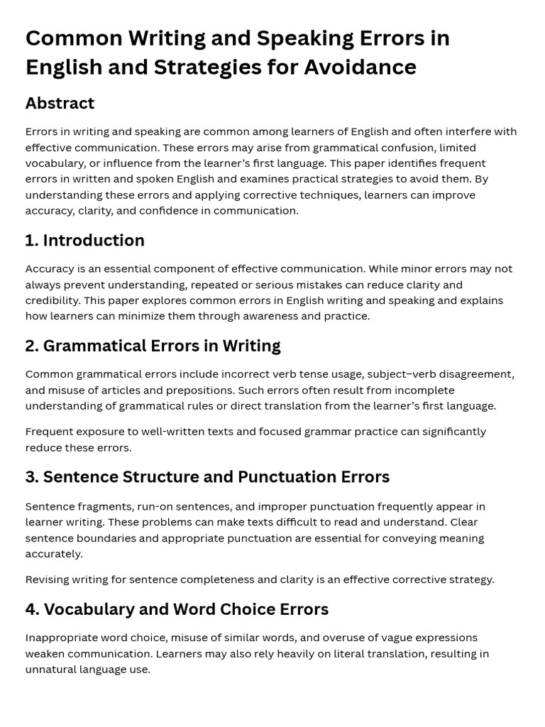 Common Writing and Speaking Errors in English and Strategies For ...