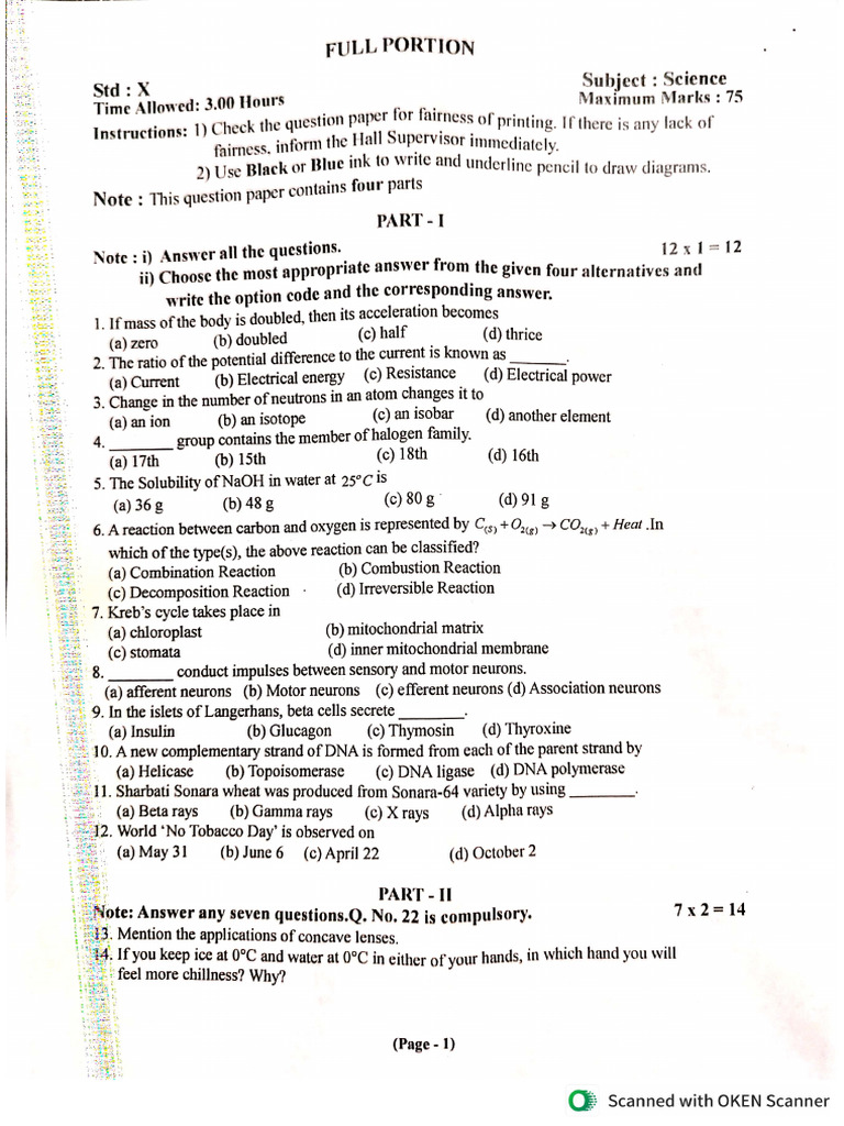 X-Full Portion - Science | PDF