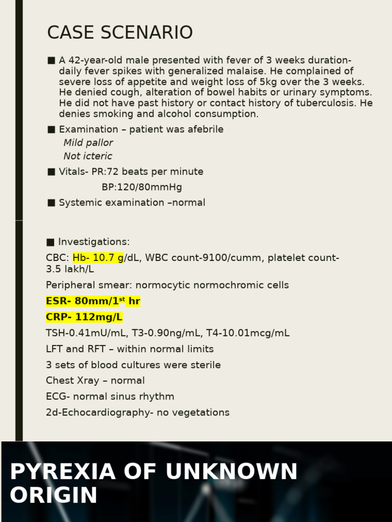Pyrexia of Unknown Origin | PDF | Immunology | Human Diseases And Disorders
