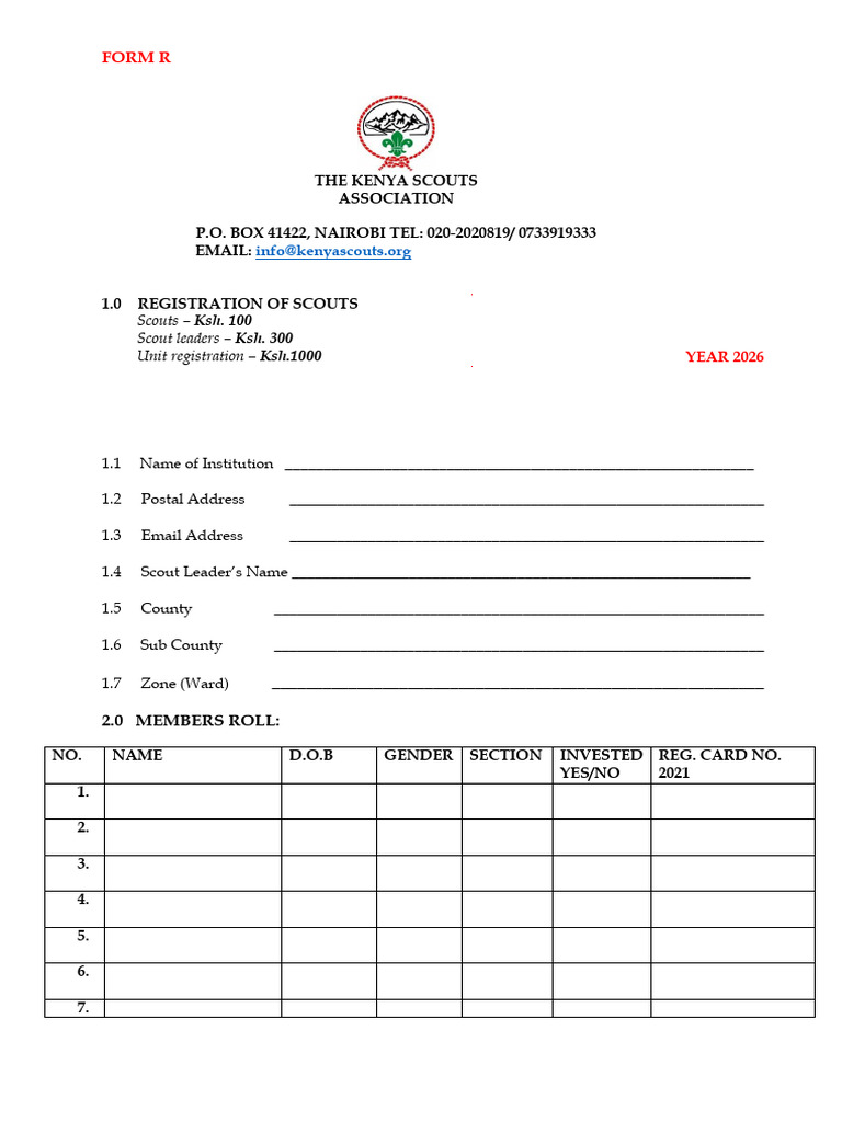 Form R Scouts Reg 2026 Updated | PDF