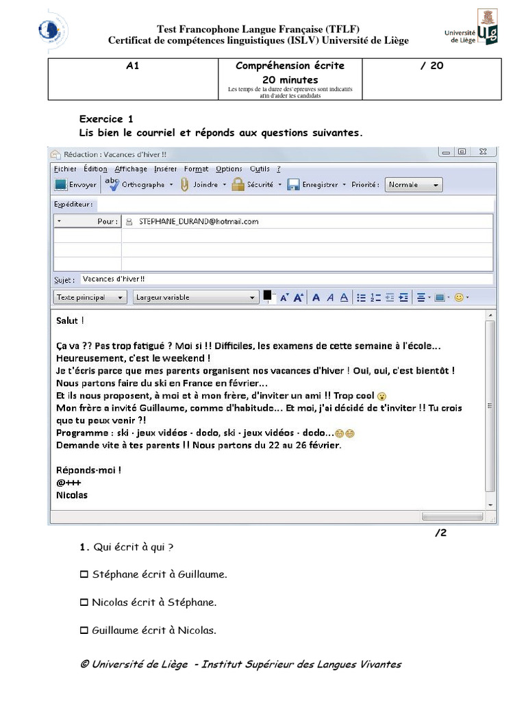 TFLF Liege A1 Exemples | PDF | Verbe