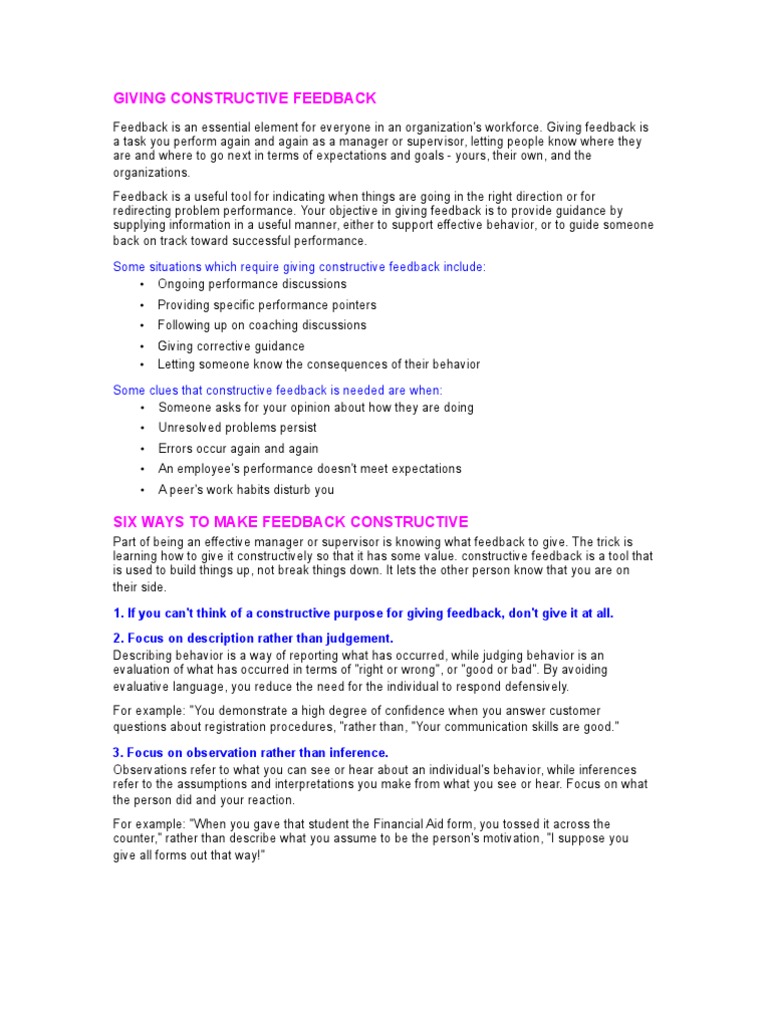 Constructive Feedback Techniques | PDF | Feedback | Behavior