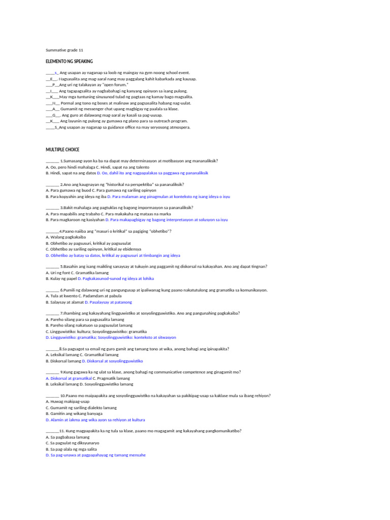 Summative Grade 11 2Q 2 | PDF