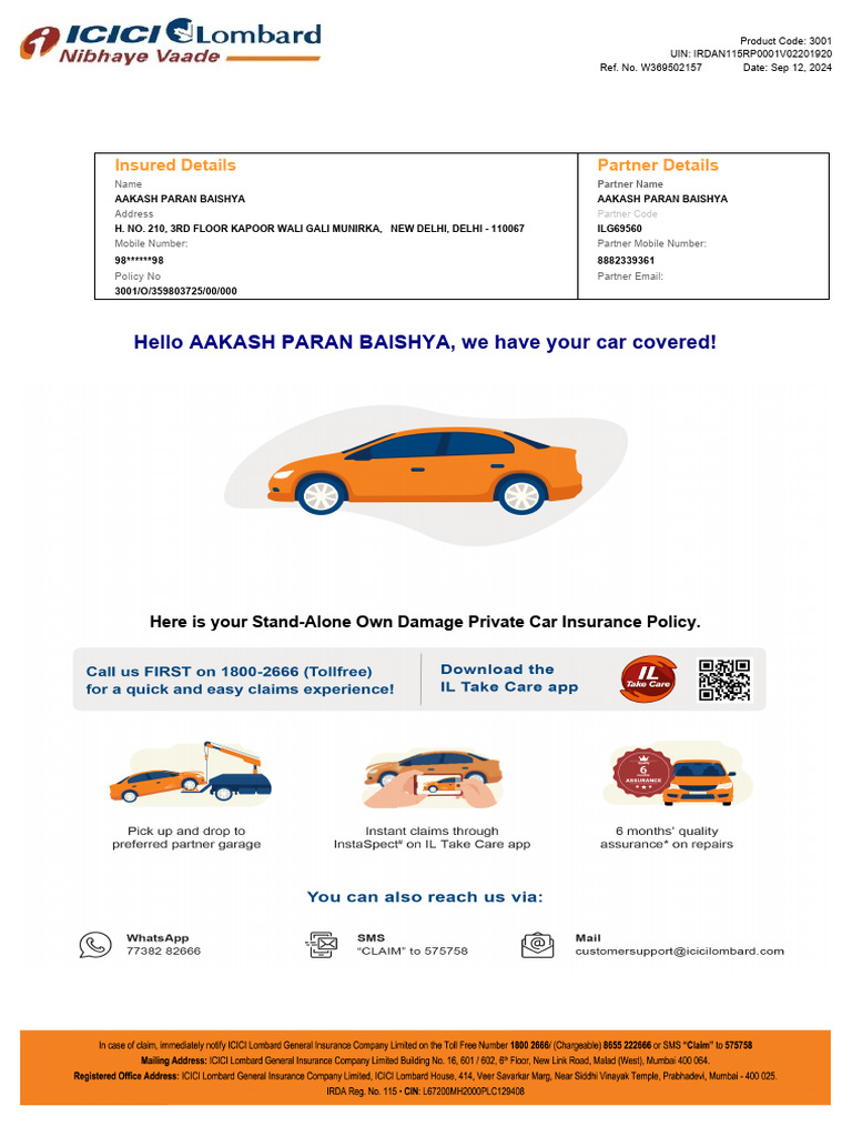 Car Insurance Policy - Copy 2025 3001O35980372500000 | PDF | Insurance ...
