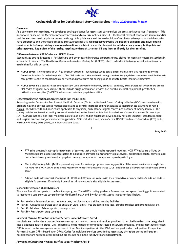Aarc Coding Guidelines | PDF | Medicare (United States) | Breathing