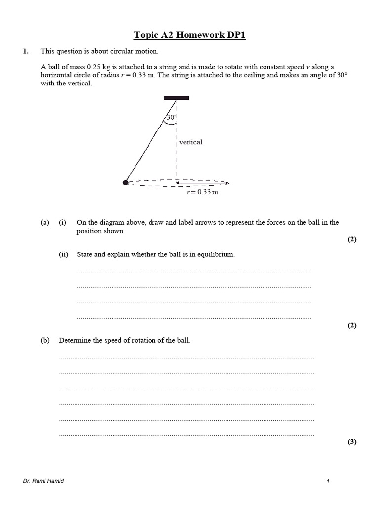Topic A2 Homework DP1 With Answer | PDF | Force | Acceleration