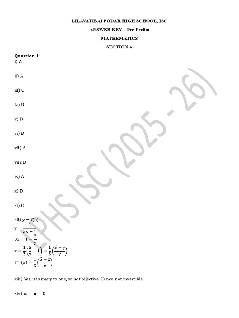 Answer Key Pre-Prelim Mathematics 25-6 | PDF | Geometry | Space