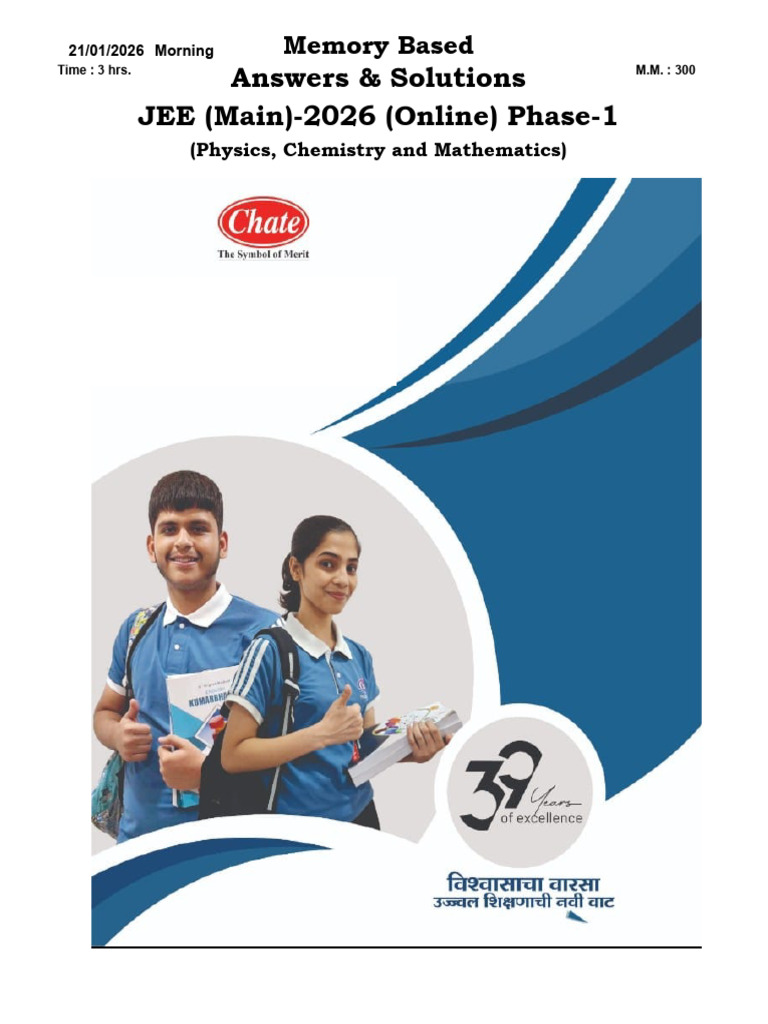 JEE MAIN 2026 - 21st Jan (Shift-1) - Paper With Solution | PDF | Isomer ...