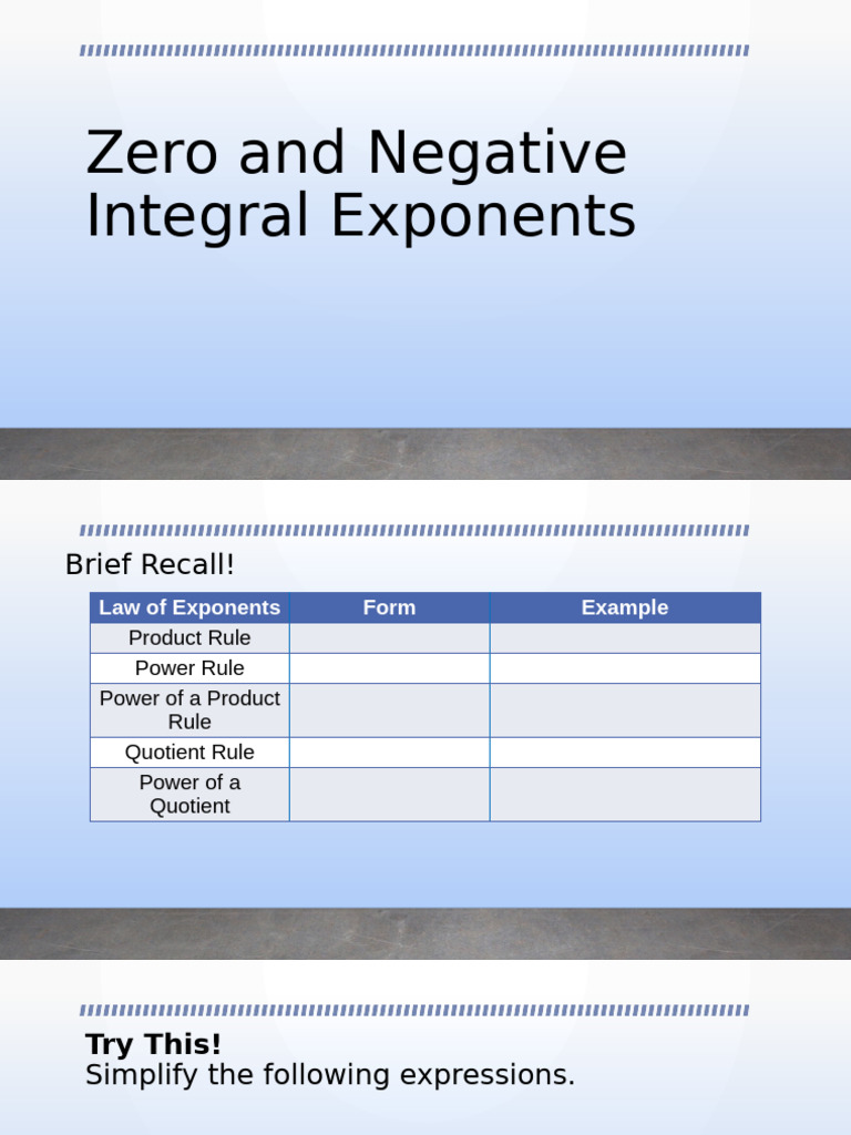 Zero and Negative Integral Exponents | PDF