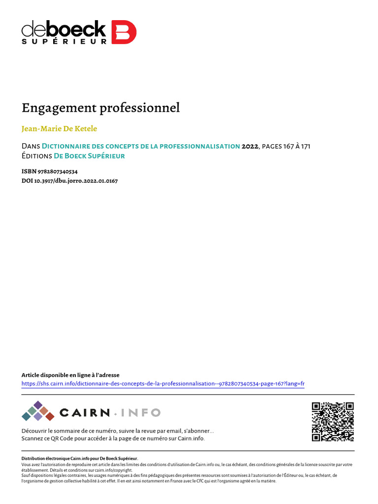 De Ketele 2022 Engagement Professionnel | PDF | Identité (Science ...