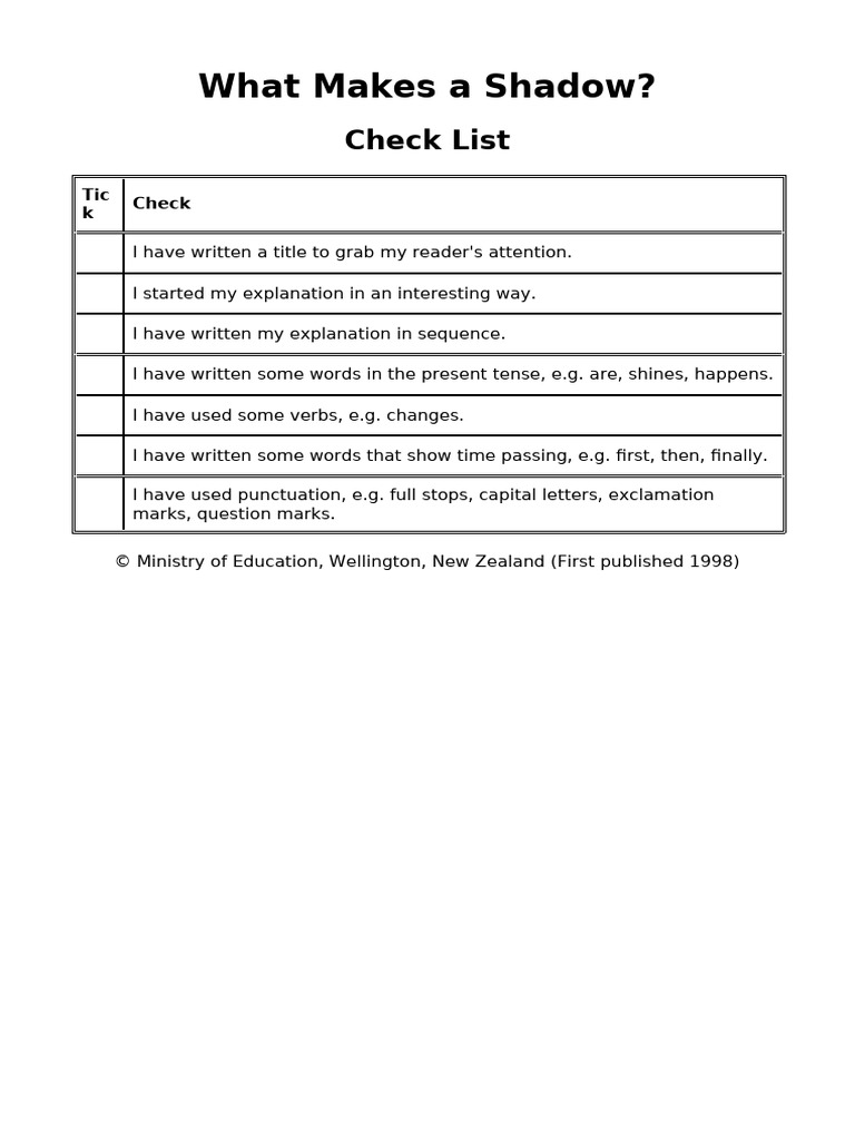 Checklist What Makes A Shadow | PDF