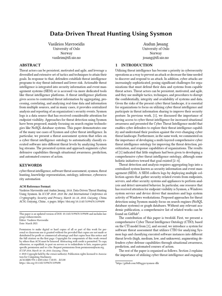 Data-Driven Threat Hunting Using Sysmon | PDF | Computer Security ...