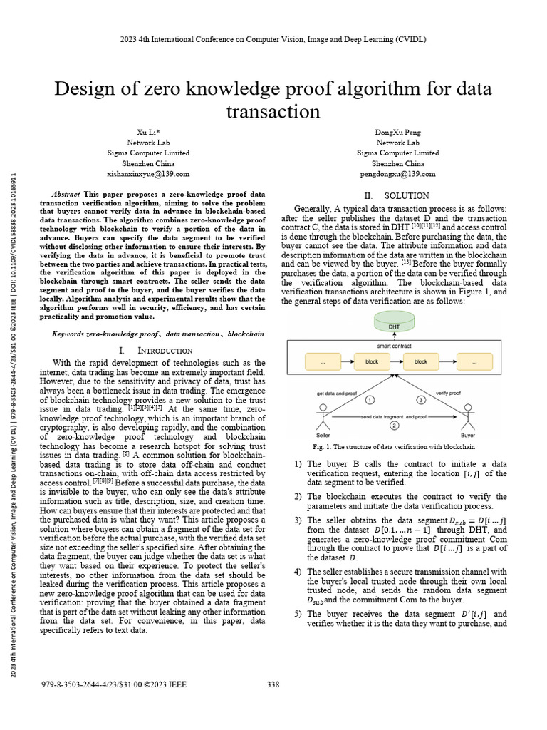 Design of Zero Knowledge Proof Algorithm For Data Transaction | PDF ...