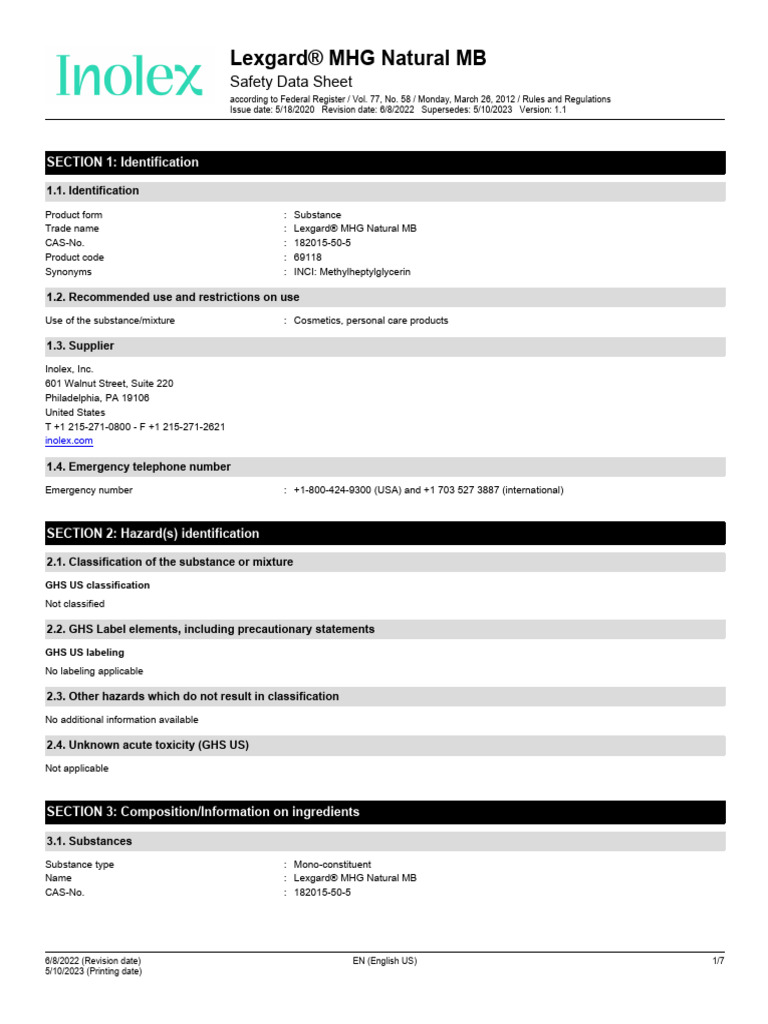 Lexgard MHG Natural MB | PDF | Dangerous Goods | Personal Protective ...
