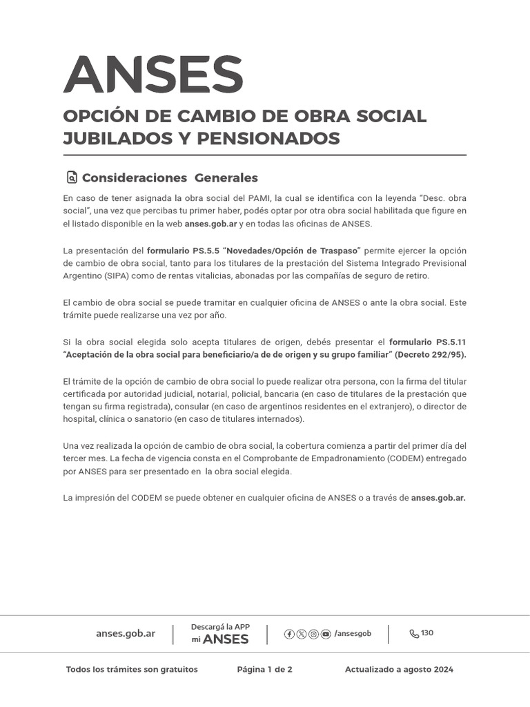 Cambio Ooss Jubilados Pensionados | PDF | Argentina | Gobierno