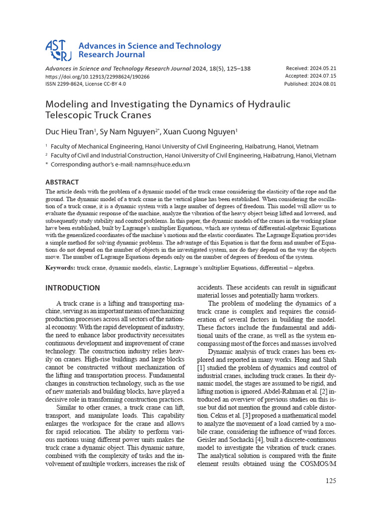 Modeling and Investigating the Dynamics of Hydraulic | PDF | Crane ...