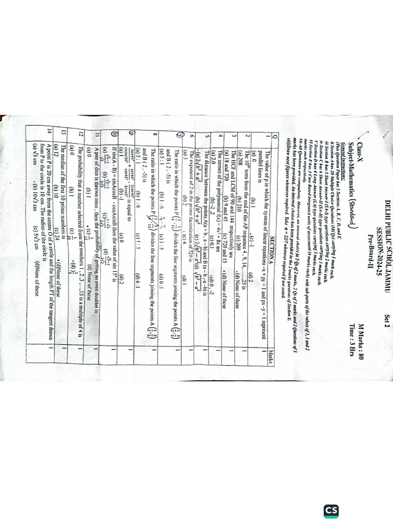 MATHS Pre Board 2 Set 2-1 | PDF