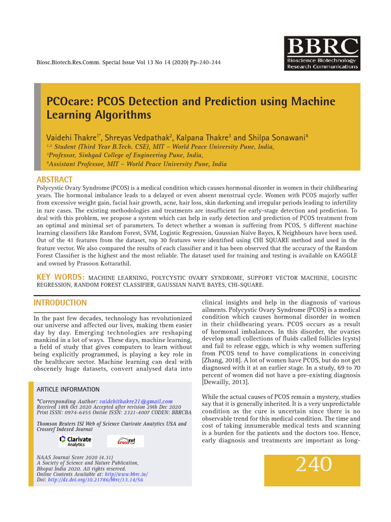 PCOcare PCOS Detection and Prediction Using Machine Learning Algorithms ...