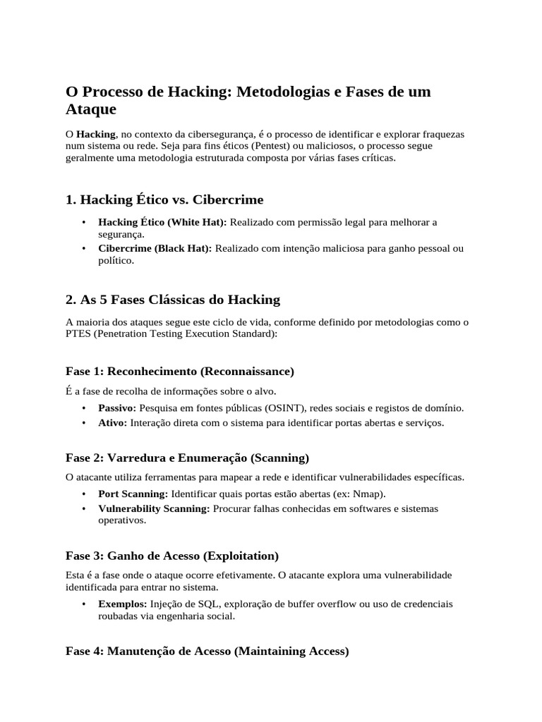 O Processo de Hacking Metodologias e Fases de Um | PDF | Informática ...