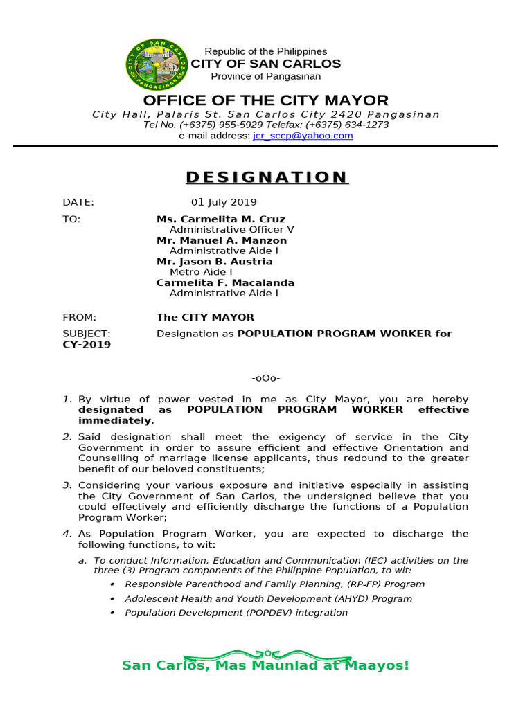 Designation-Population Program Workers 2016-19 | PDF