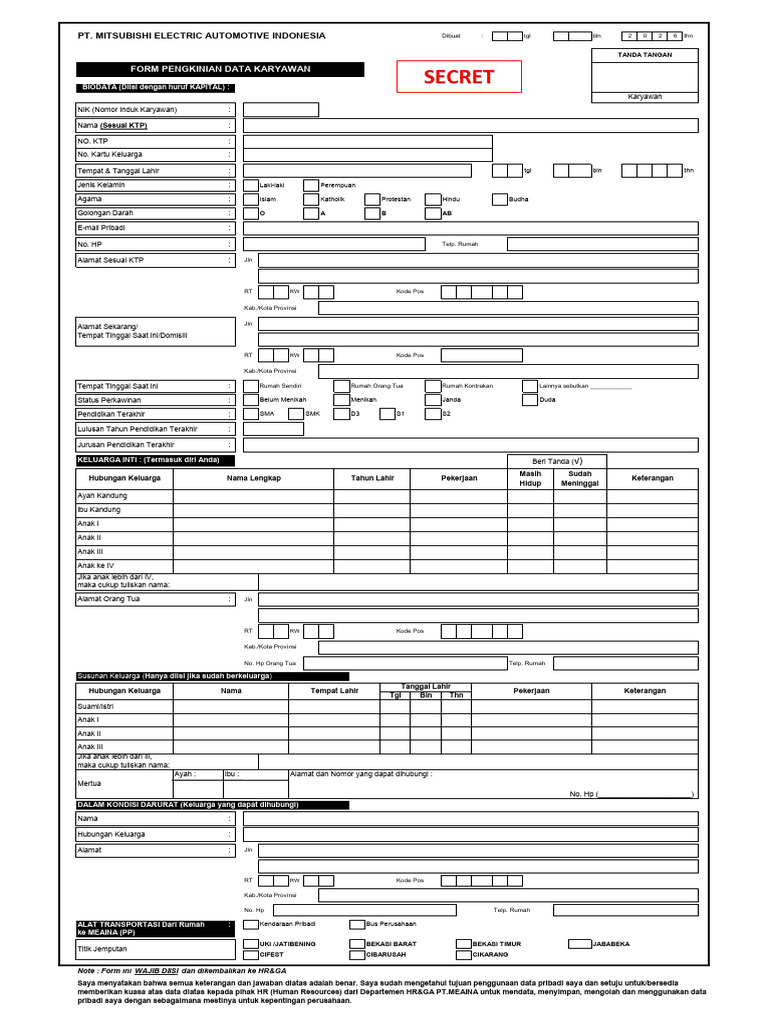 Form Pengkinian Data Karyawan | PDF