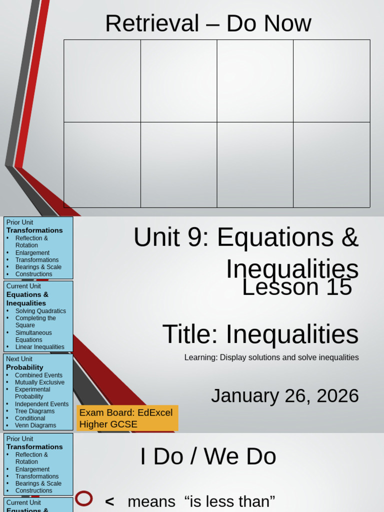 Lesson 15 Inequalities | PDF | Quadratic Equation | Equations