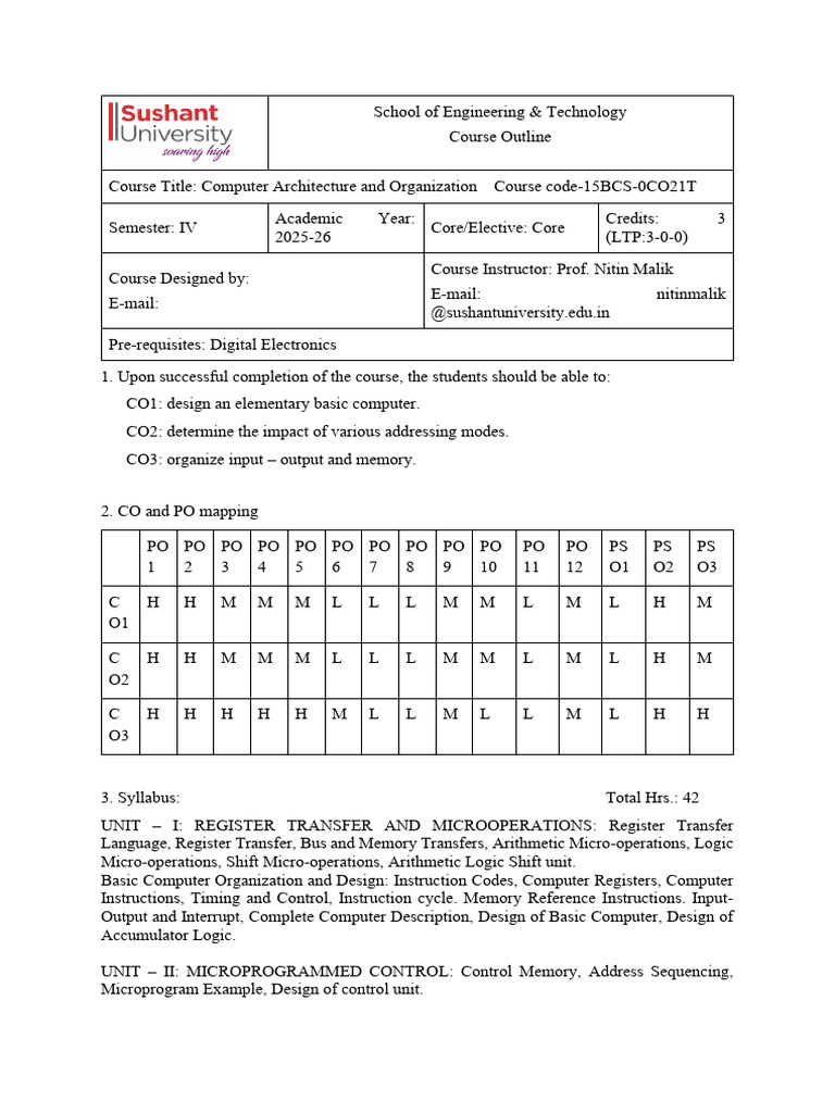 CAO Syllabus | PDF | Central Processing Unit | Computer Architecture