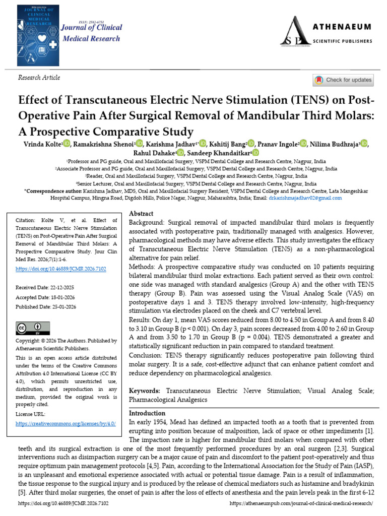 Effect of Transcutaneous Electric Nerve Stimulation TENS On Post ...
