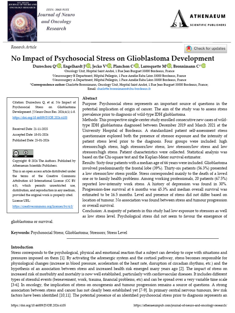 No Impact of Psychosocial Stress On Glioblastoma Development | PDF ...