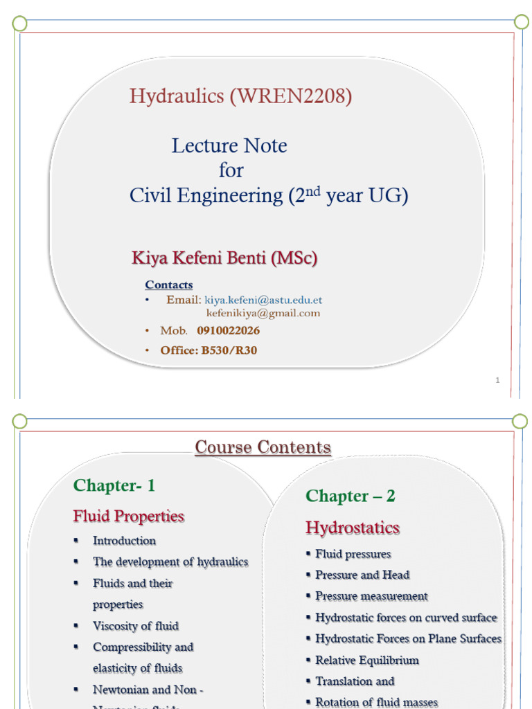 Hydraulics CH 1 Civil Engg | PDF | Viscosity | Liquids