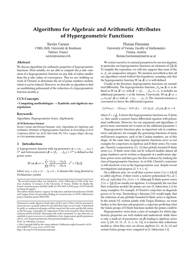 Algorithms For Algebraic and Arithmetic Attributes of Hypergeometric ...