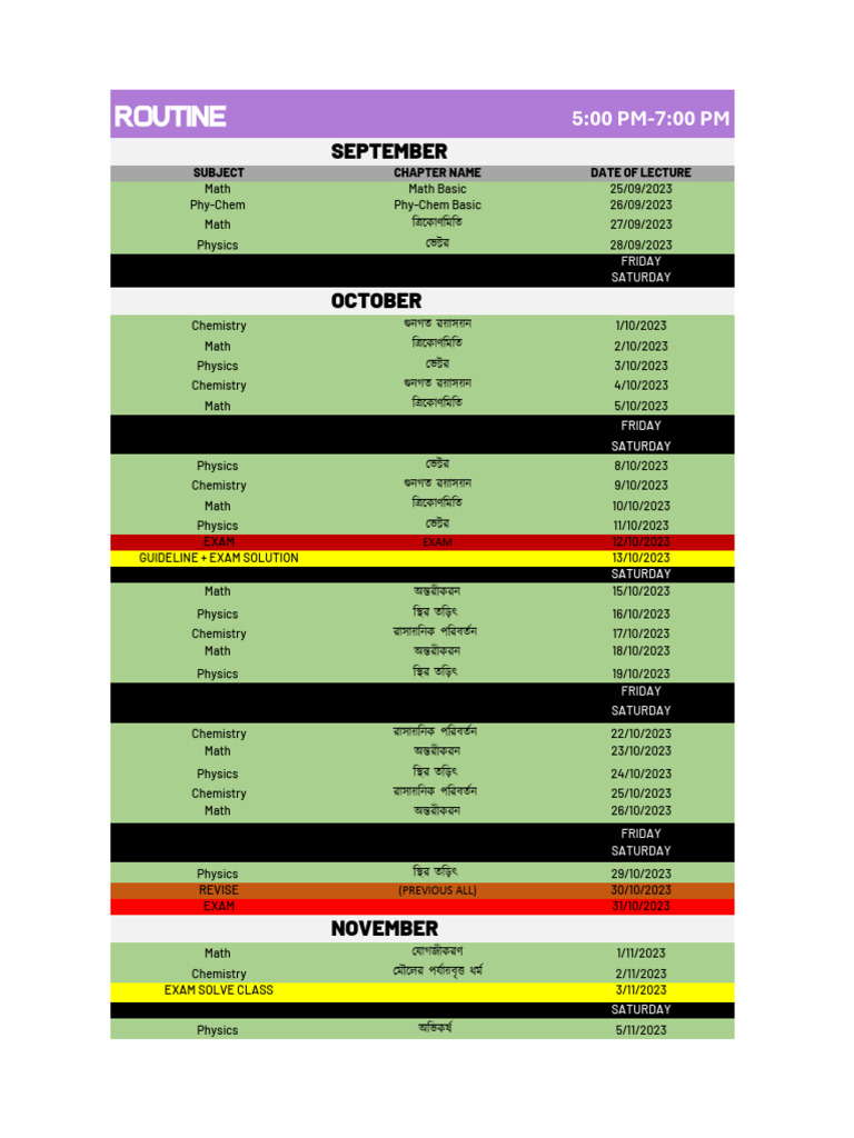 Class Routine | PDF