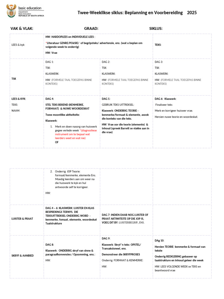 2026 Inputs 2 Templaat Vir Beplanning en Voorbereiding | PDF