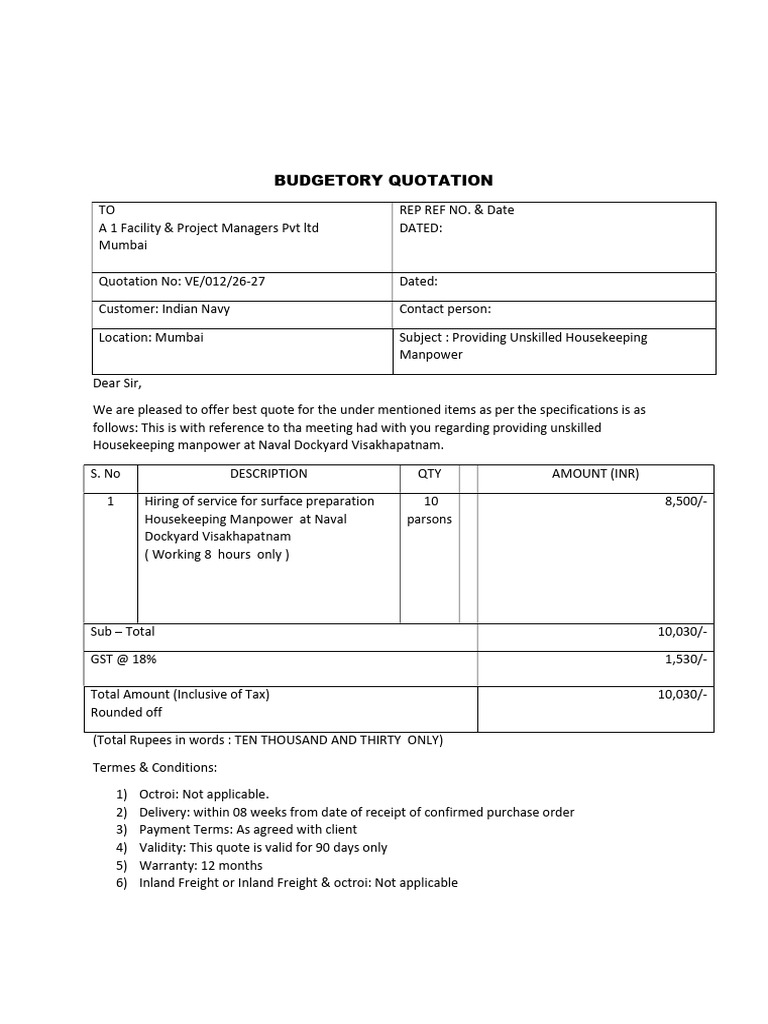 Budgetory Quotation | PDF