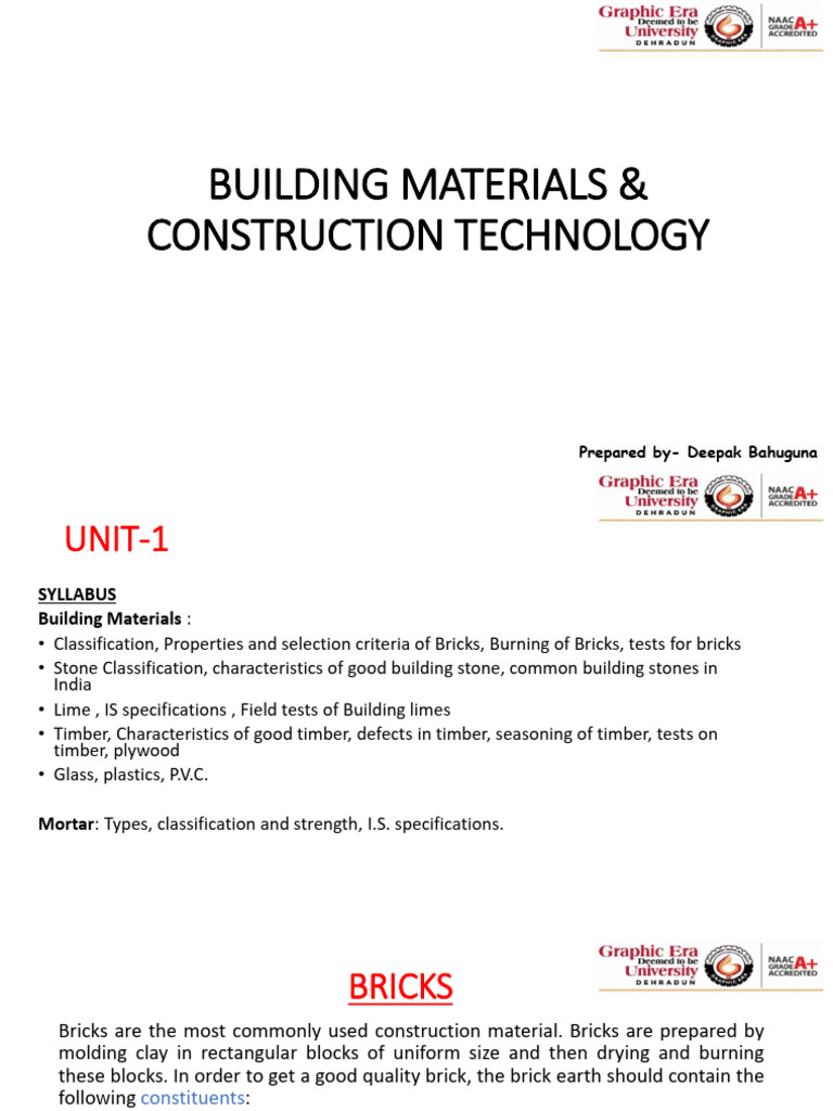 Building Materials & Construction Technology - Unit1 | PDF | Glasses ...