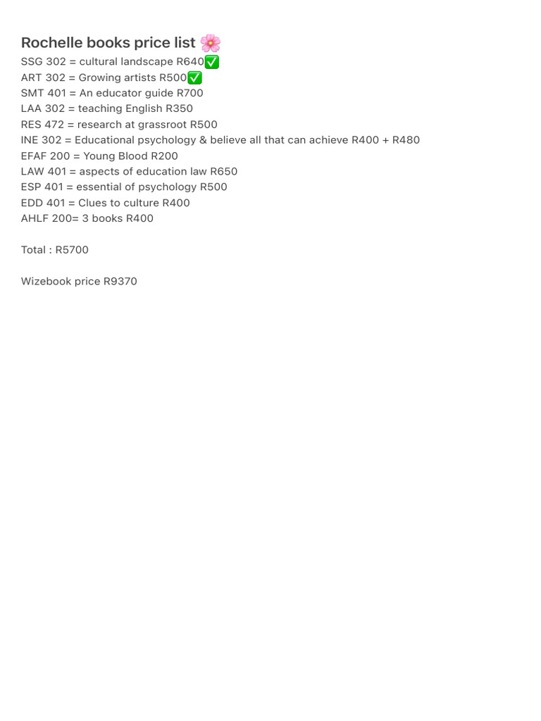 Rochelle Books Price List ? | PDF