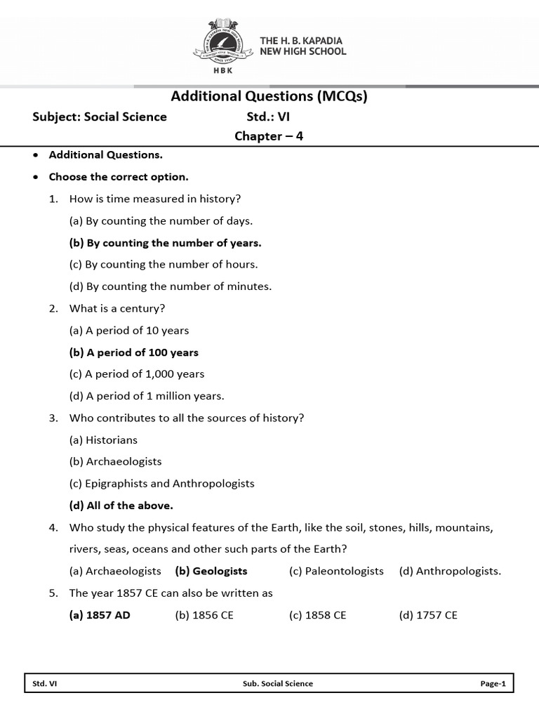 Additional Questions - Objectives | PDF | Common Era