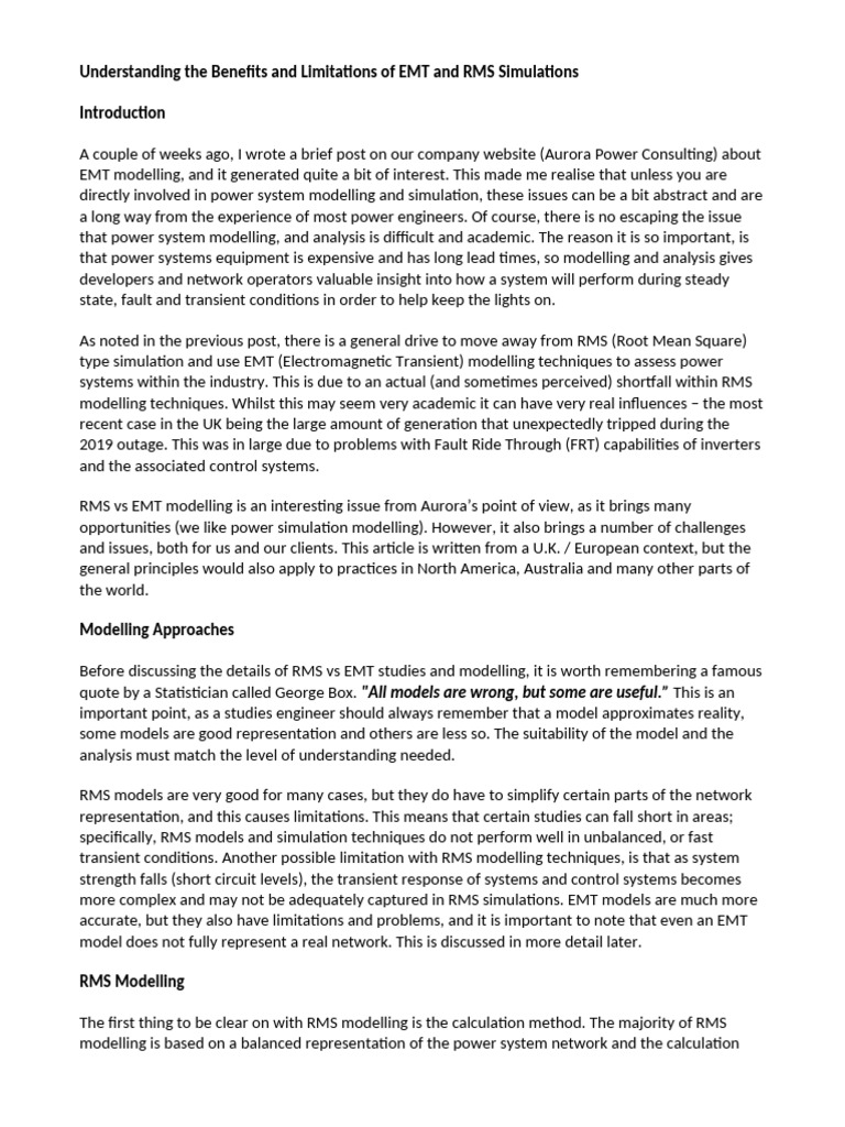 Understanding The Benefits and Limitations of EMT and RMS Simulations ...