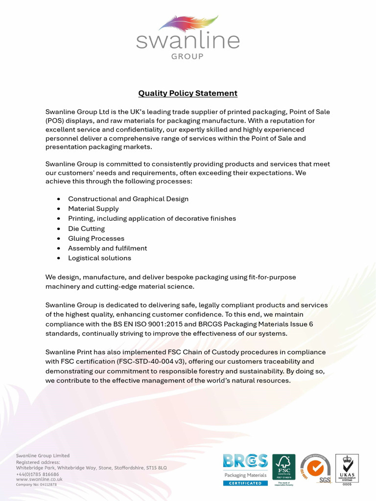 Quality Policy Statement | PDF | Forest Stewardship Council | Economies