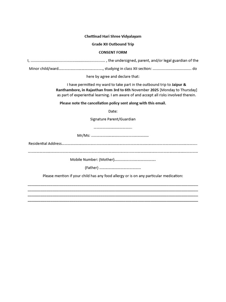 Grade XII Consent Form | PDF