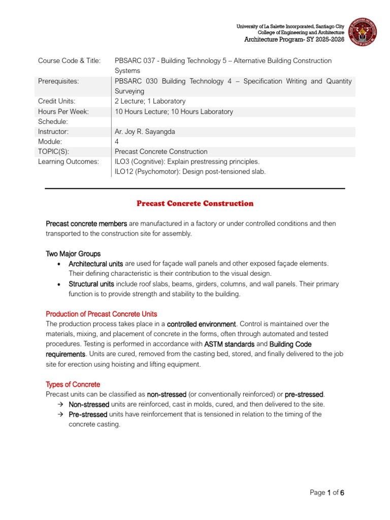 25-1 - Module 4 - Precast Concrete Construction | PDF | Prestressed ...