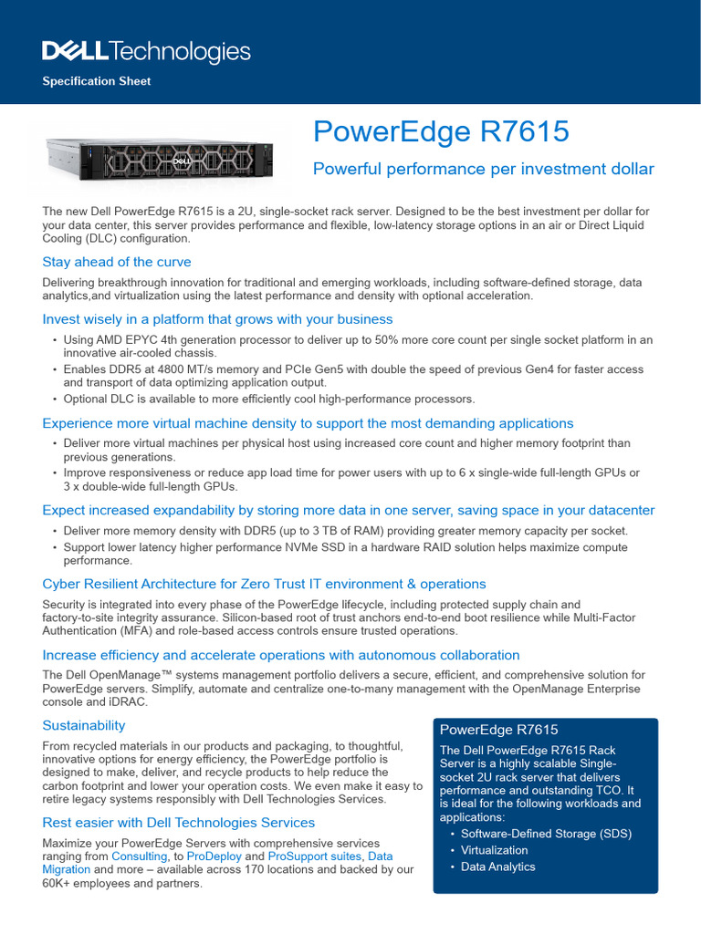 Poweredge r7615 Spec Sheet | PDF | Solid State Drive | Computer Data ...