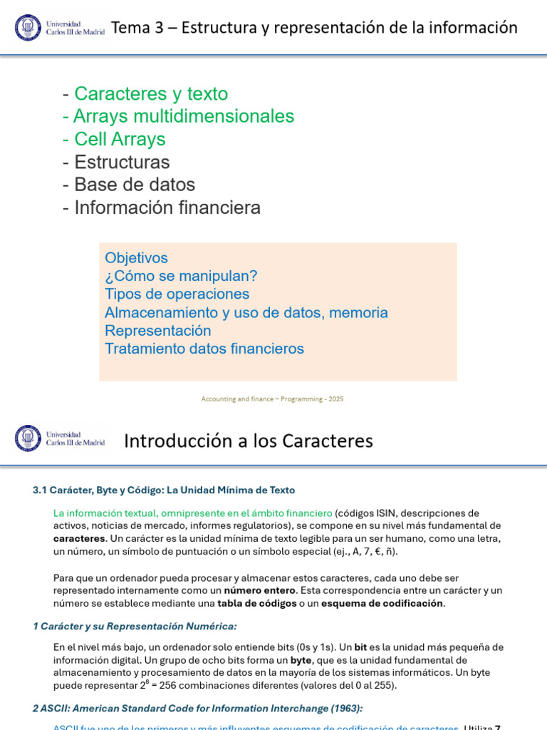 3.1 Caracteres Texto Arrays Estructuras | PDF | Ascii | Puntero ...