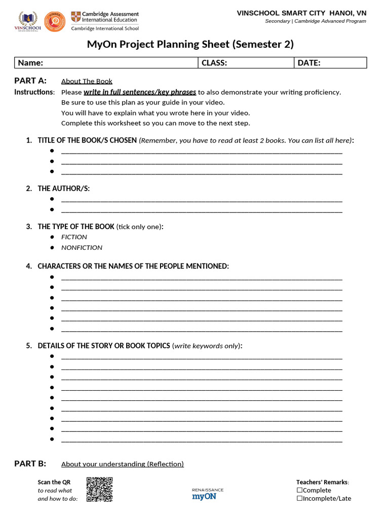 G6 MyOn Project Planning Template Sem 2 SY 23 - 24 | PDF