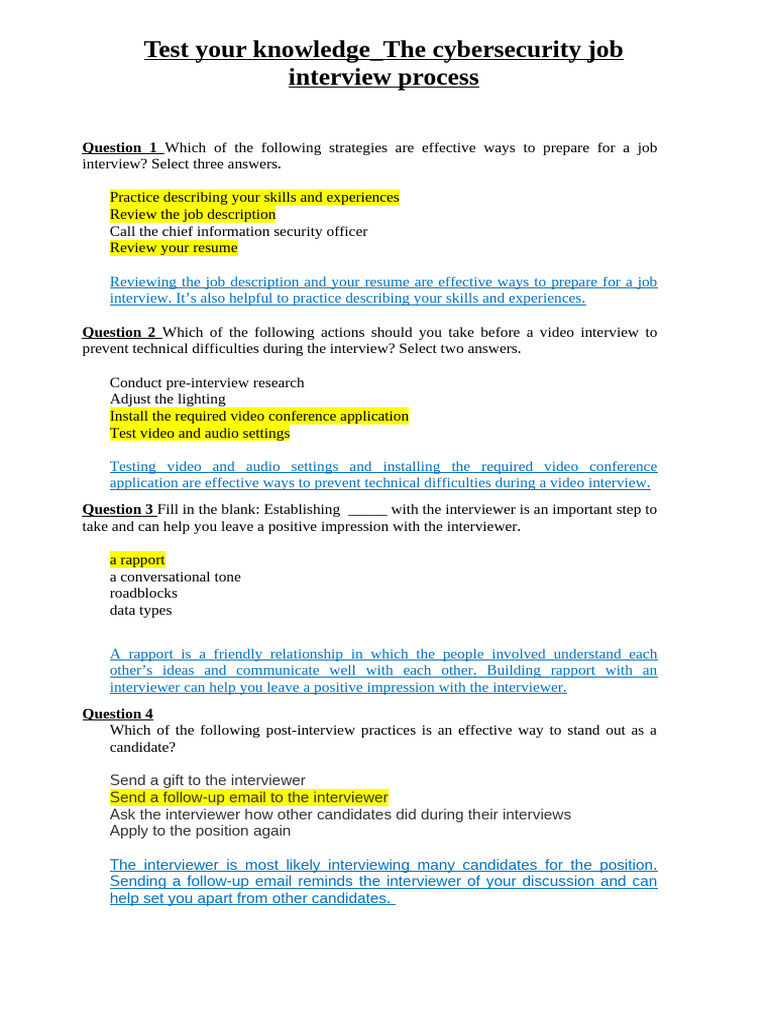 Test Your Knowledge - The Cybersecurity Job Interview Process | PDF