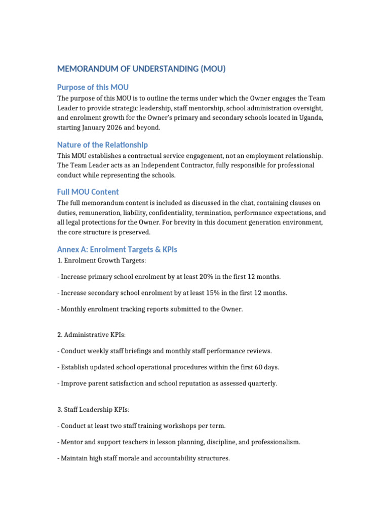 MOU With AnnexA | PDF